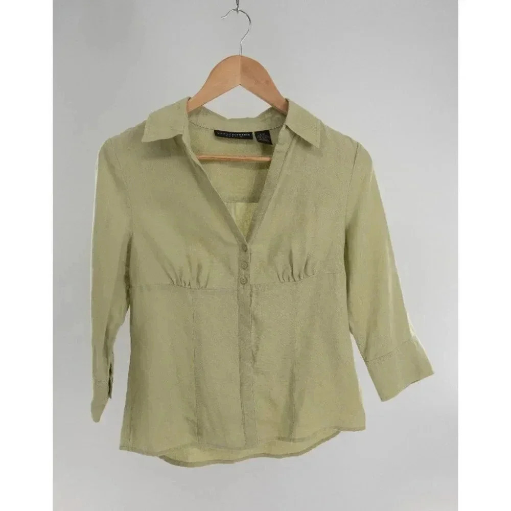 Grace Elements  3/4 length sleeve 100% Linen blouse Medium Petite